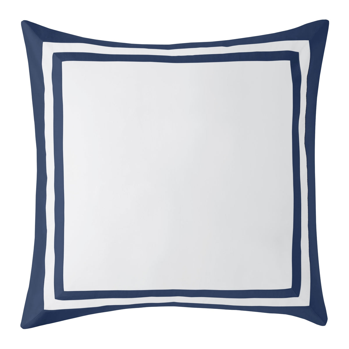 ES-069-2626_1|Elegant navy blue bordered duvet cover with crisp white panels, luxurious hotel-style bedding for a sophisticated bedroom.