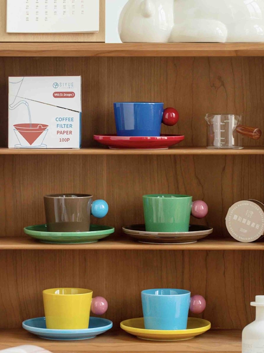 Handmade Skittles Coffee Mug With Saucer - Cute Dopamine Espresso Cup - Mugs - Skittles Coffee Mug With Saucer - Style A - INSPECIAL HOME