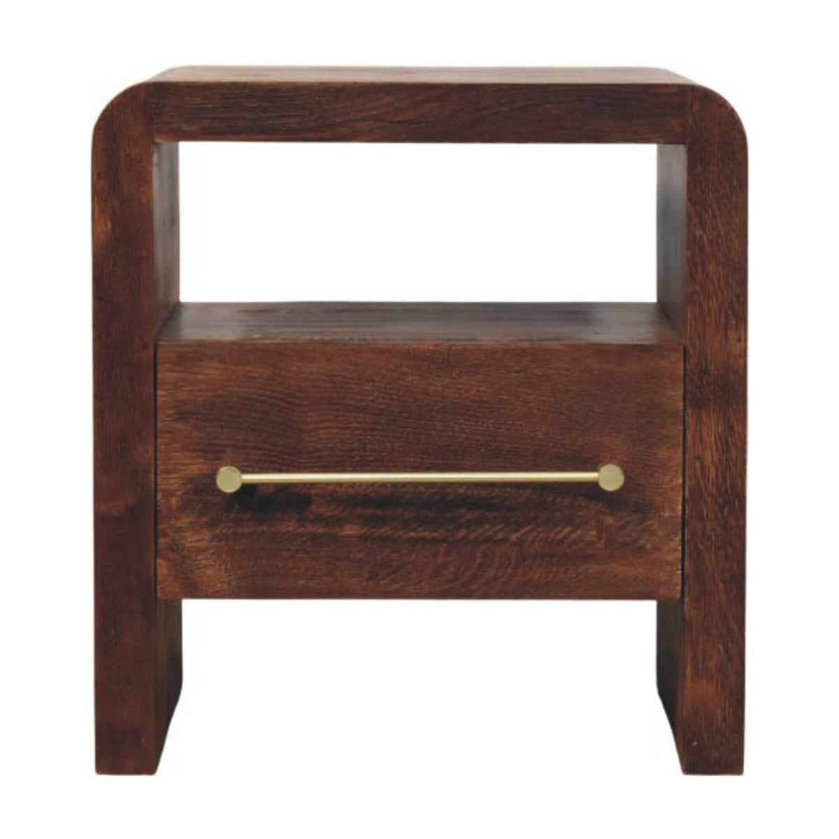 Solid Wood Tiger Oak Open Bedside with Brass Handle,1-Drawer,1 Shelf