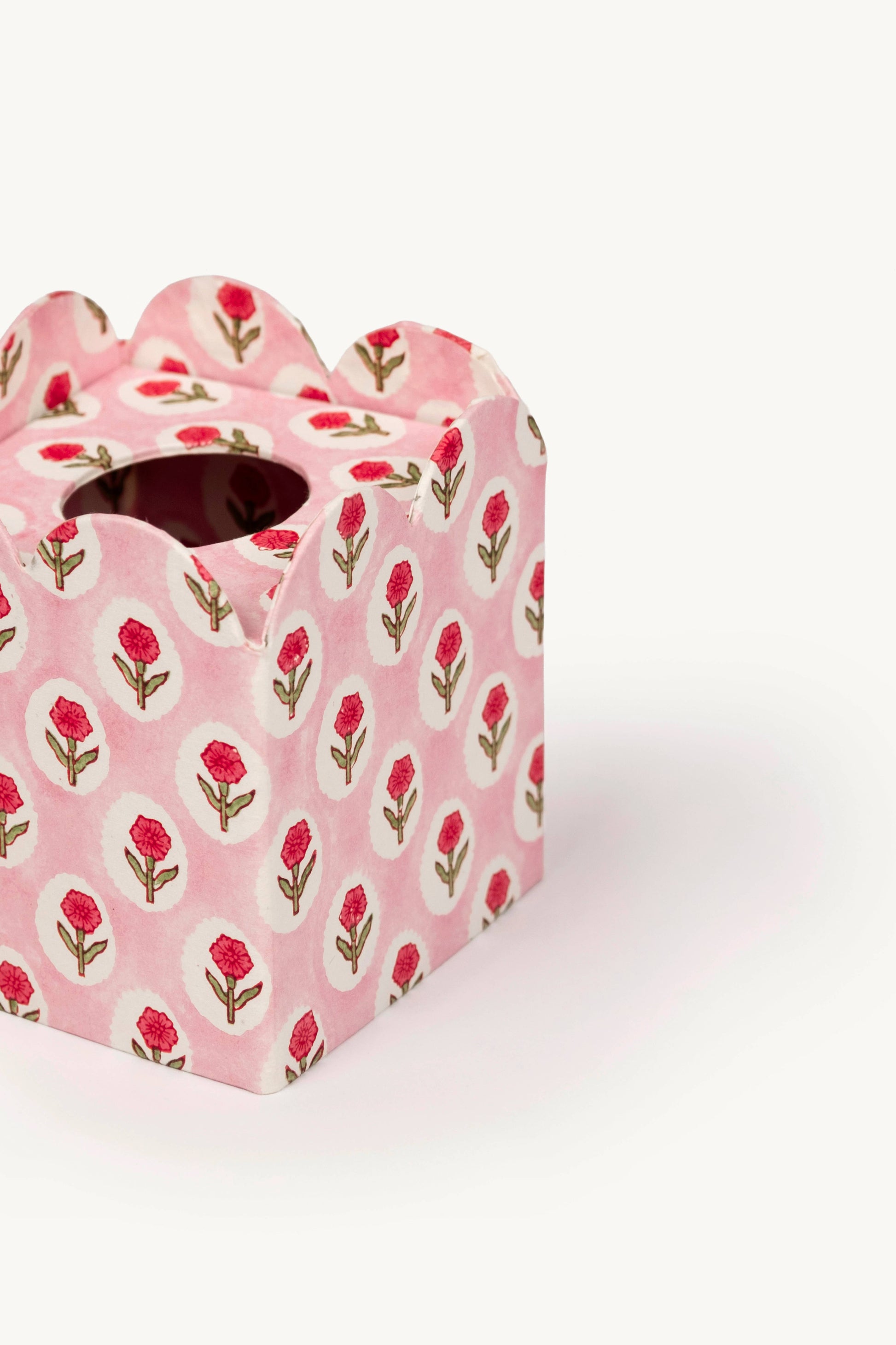 Block Print Tissue Box Cover- Tea Rose (Collapsible)
