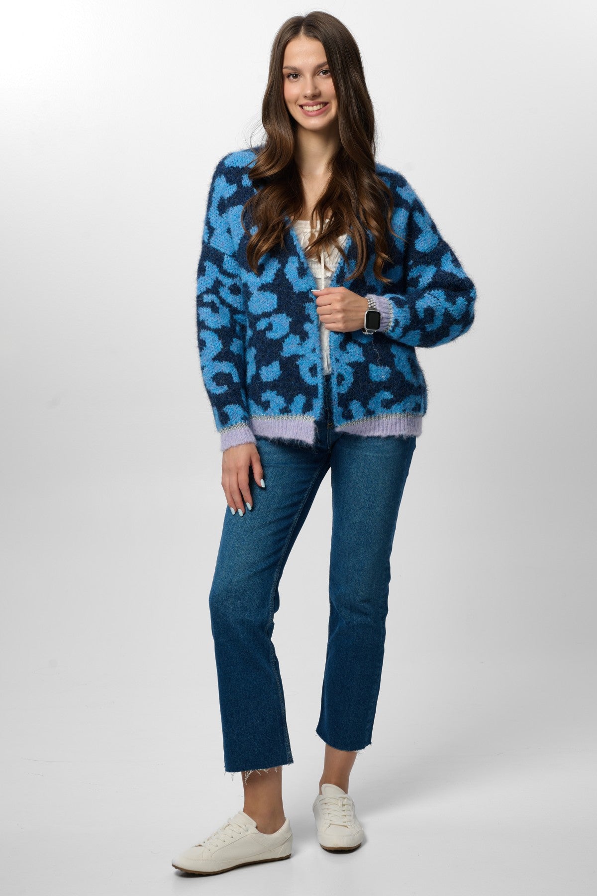 Animal Print Mohair Cardigan - Blue