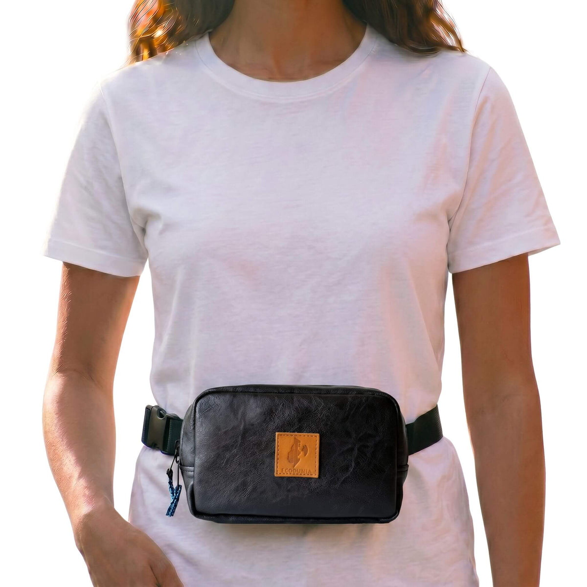 Vegan Leather Crossbody Belt Bag Ecodunia #color_black