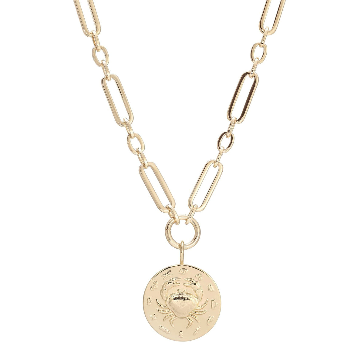 Gold-toned Zodiac Pendant Necklace hanging on a chain for zodiac lovers