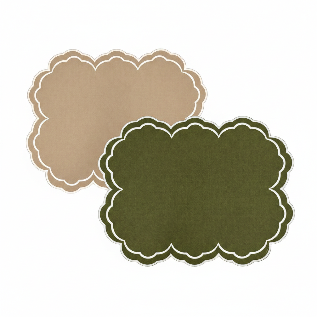 Double-sided cloud-shaped placemat in green/beige by Talah Home — organic silhouette reversible table mat