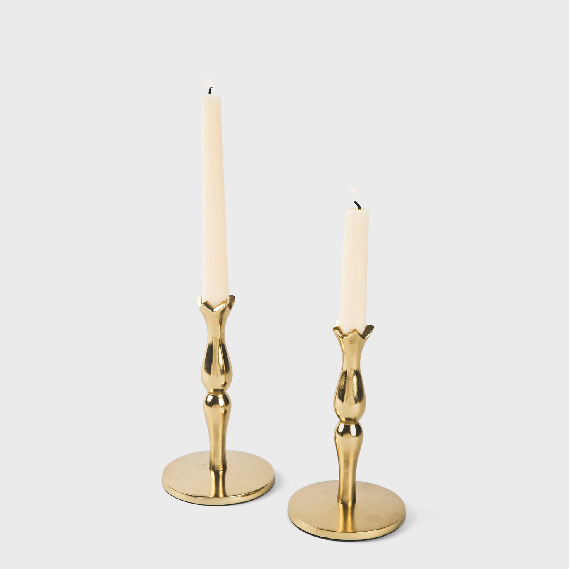 Mela Artisans Holiday Accents Brass Candlesticks, Set of 2 Gold Metal Taper Holders.