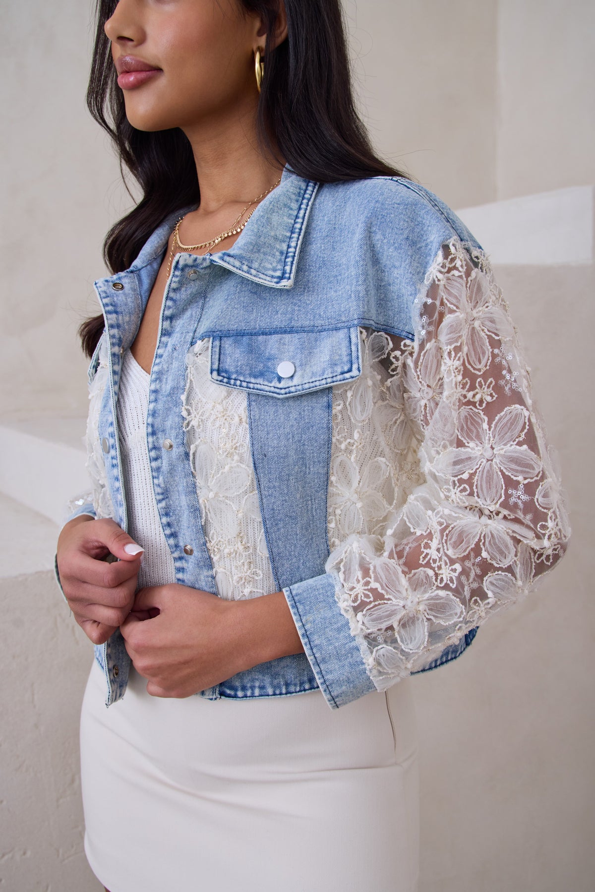 Denim Lace Jacket - Denim