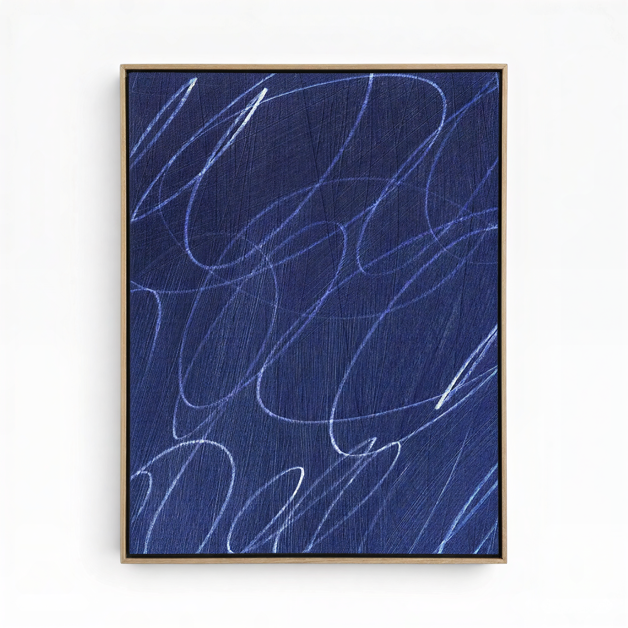 Gestural Marks in Deep Ocean Framed Wall Art