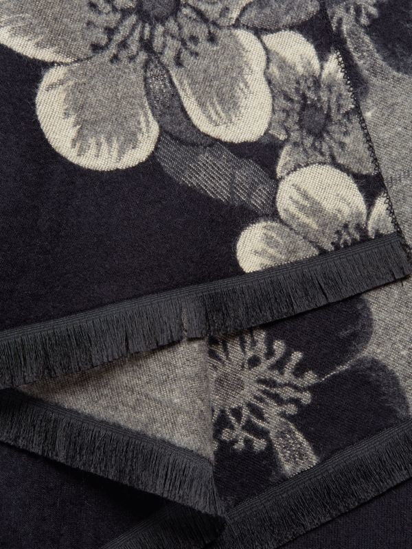 Two Color Floral Reversible Scarf - Black