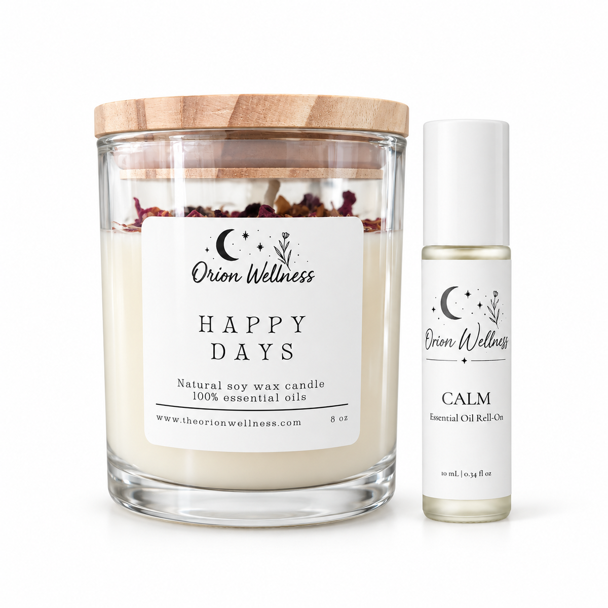Happy Days Candle + Calm Duo by Orion Wellness on a white background