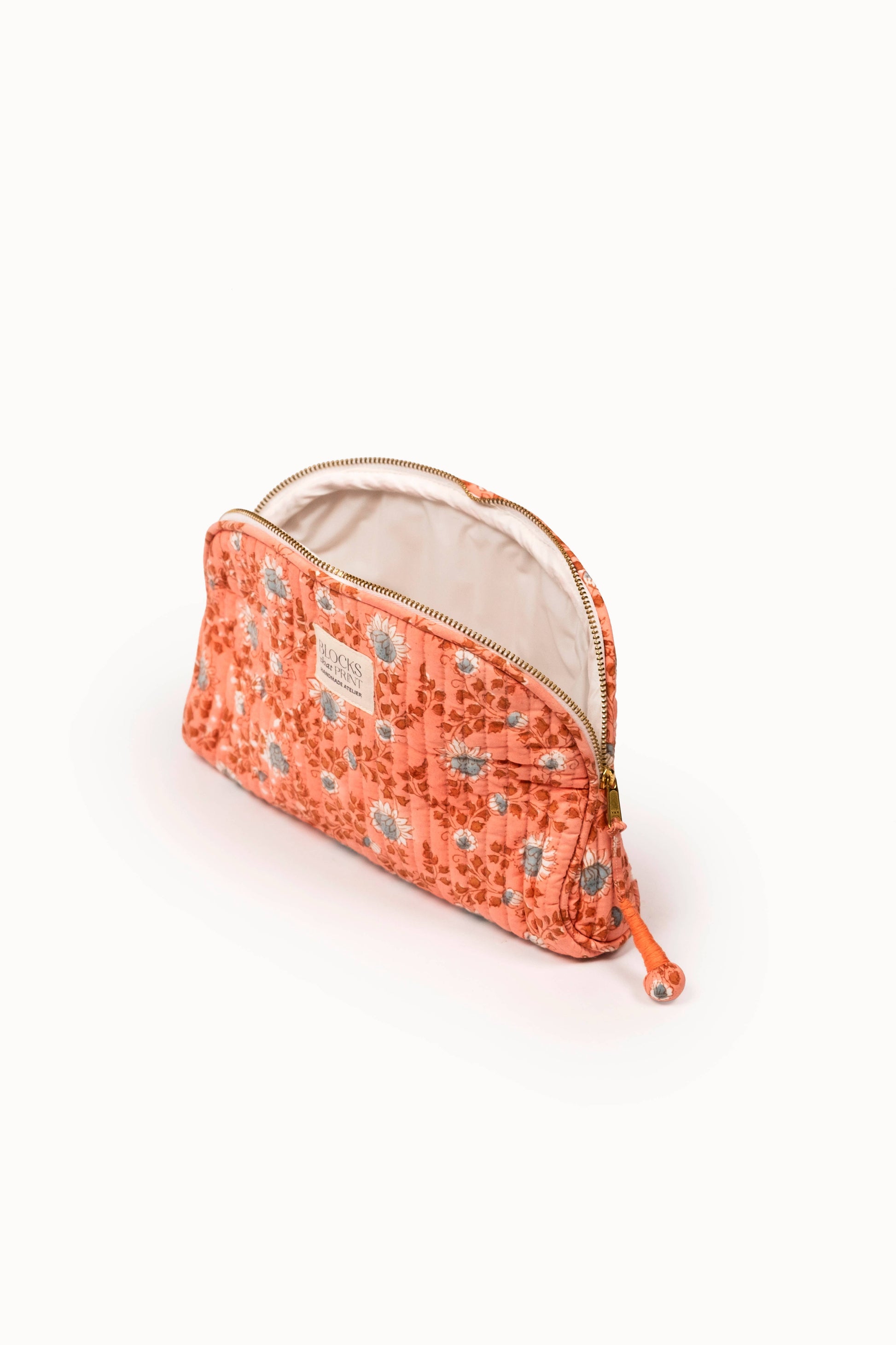 Medium Block Print Quilted Travel Pouch - Terracotta