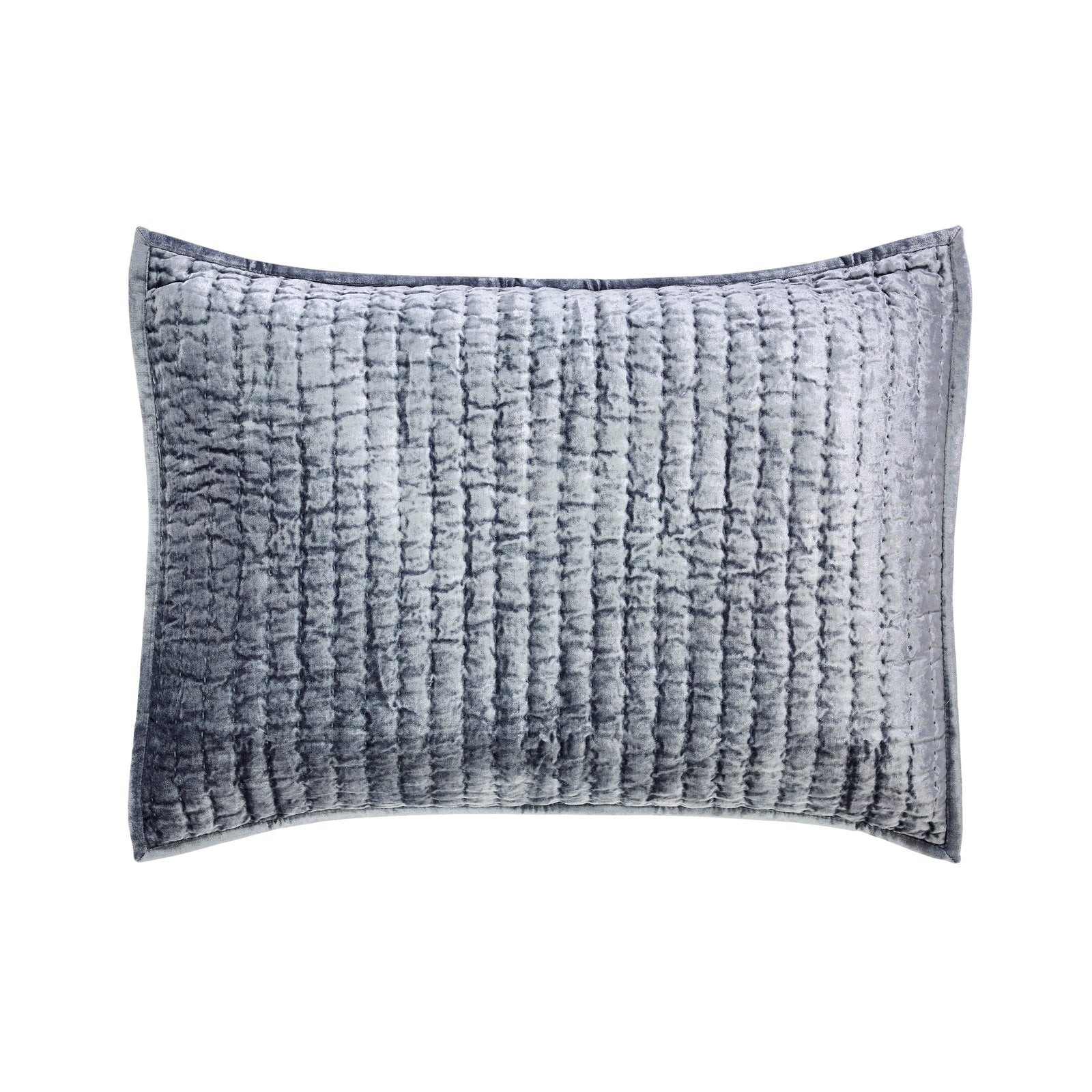 SS-340-2026_1|Sophisticated blue-gray quilted pillow sham featuring a dense small square grid pattern, enhancing modern bedding aesthetics.