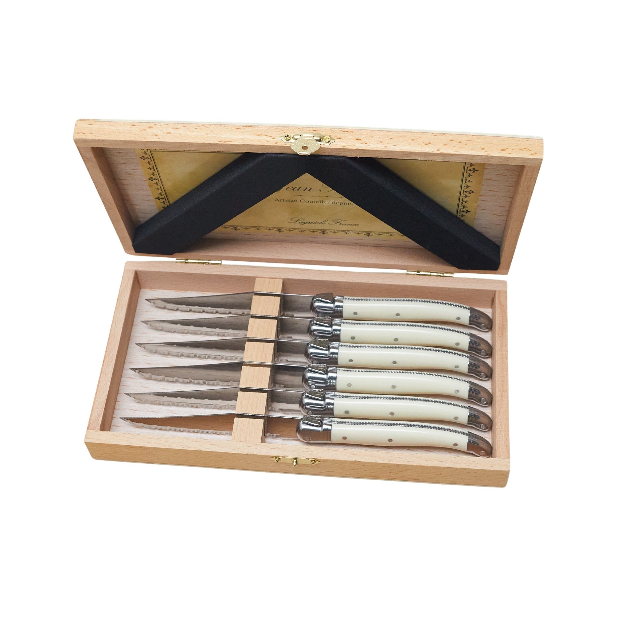 Laguiole 6 Piece Steak Knife Set, Platine Ivory in Wood Presentation Box