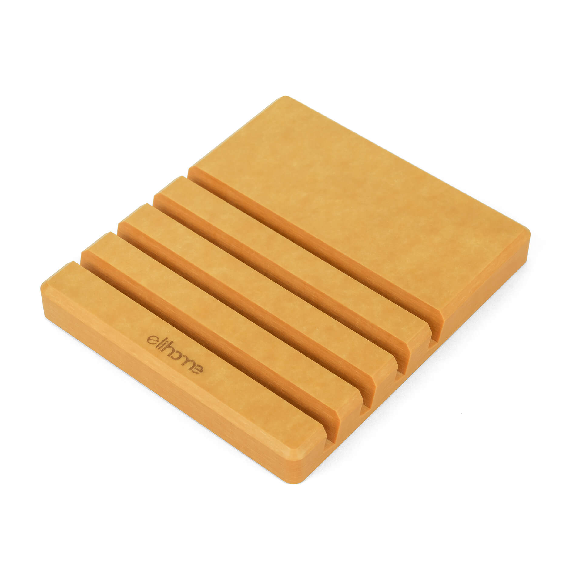 Elihome wood fiber cutting board organizer rack close-up showing slot detail and wood grain texture