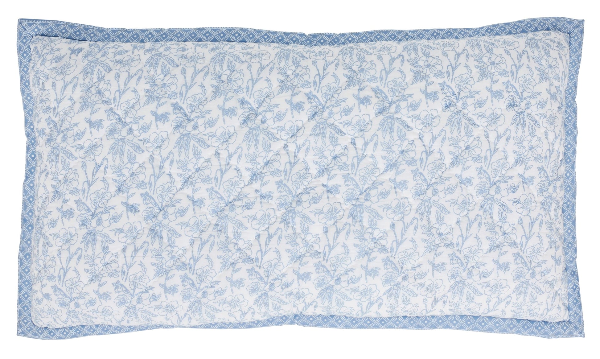 KS-345-2036_1|White and blue floral patterned quilted pillow sham with intricate border, perfect for charming bedroom decor.
