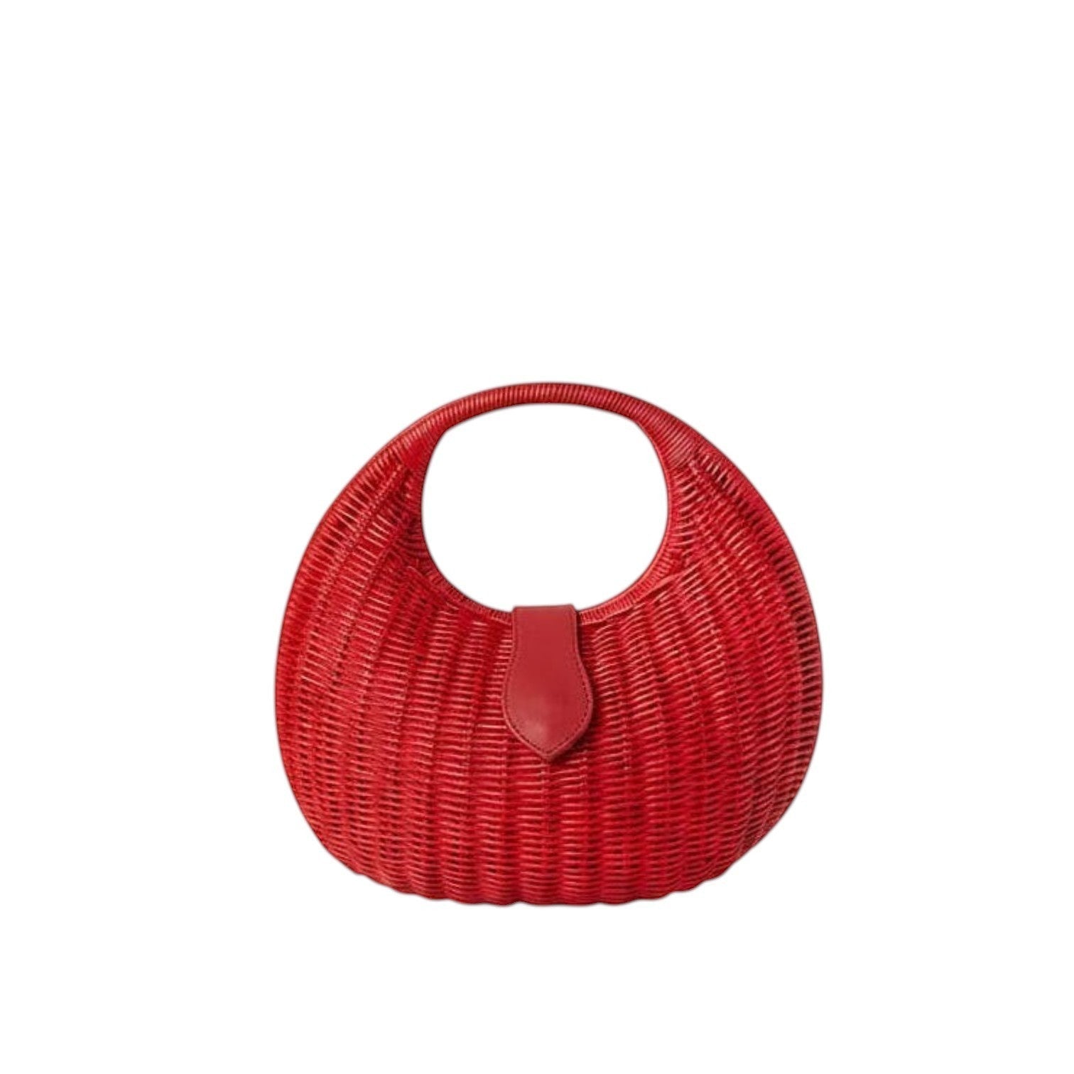 Shop Sarah Stewart red wicker and leather Matilda purse with a curved handle and leather clasp closure.