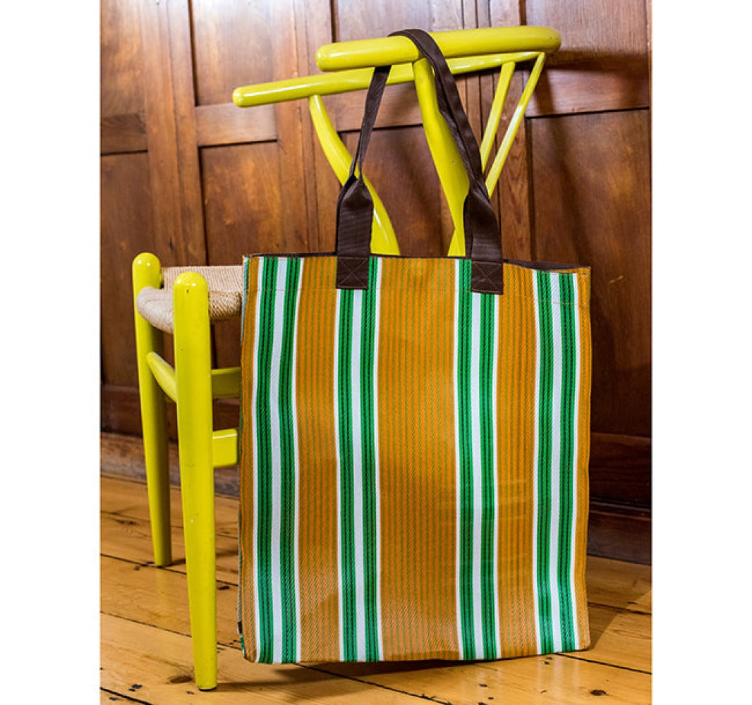 Woven Market Shopper in Spanish Orange & Grass Green