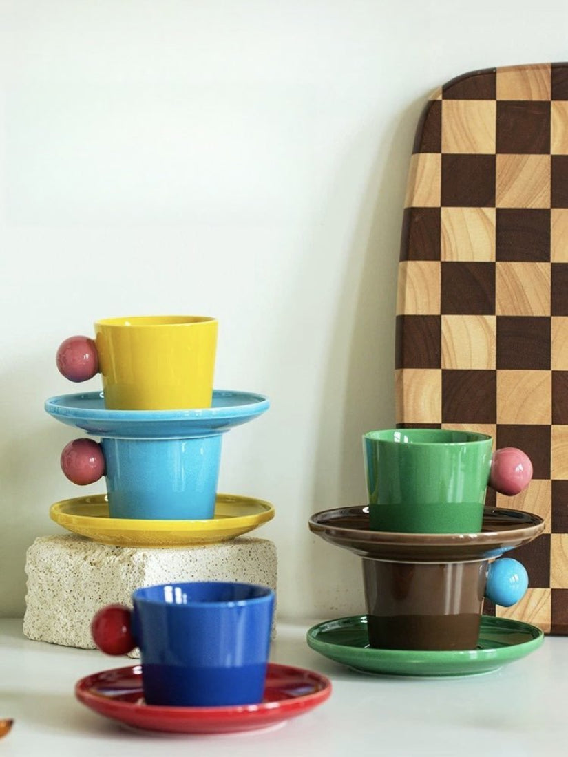 Handmade Skittles Coffee Mug With Saucer - Cute Dopamine Espresso Cup - Mugs - Skittles Coffee Mug With Saucer - Style A - INSPECIAL HOME