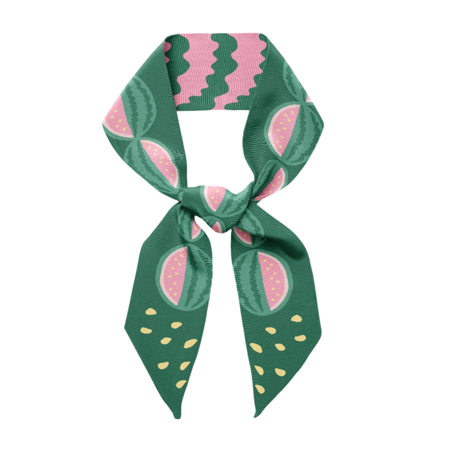 Refresh look with our cool watermelon twilly silk scarf tie and ribbon from Centinelle, double sided, double fun.for tropical relaxed vibes. 