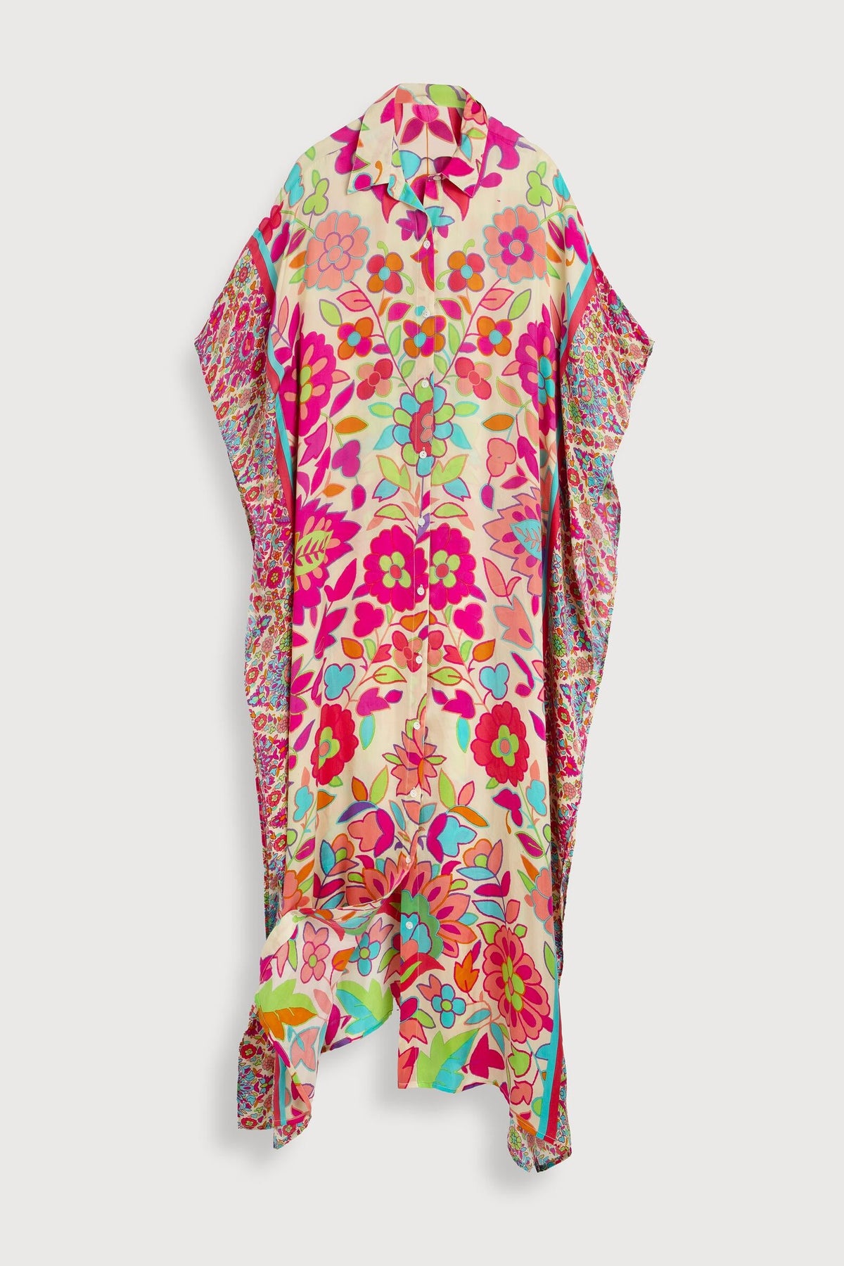 Multicolored Floral Collared Kaftan - Multi