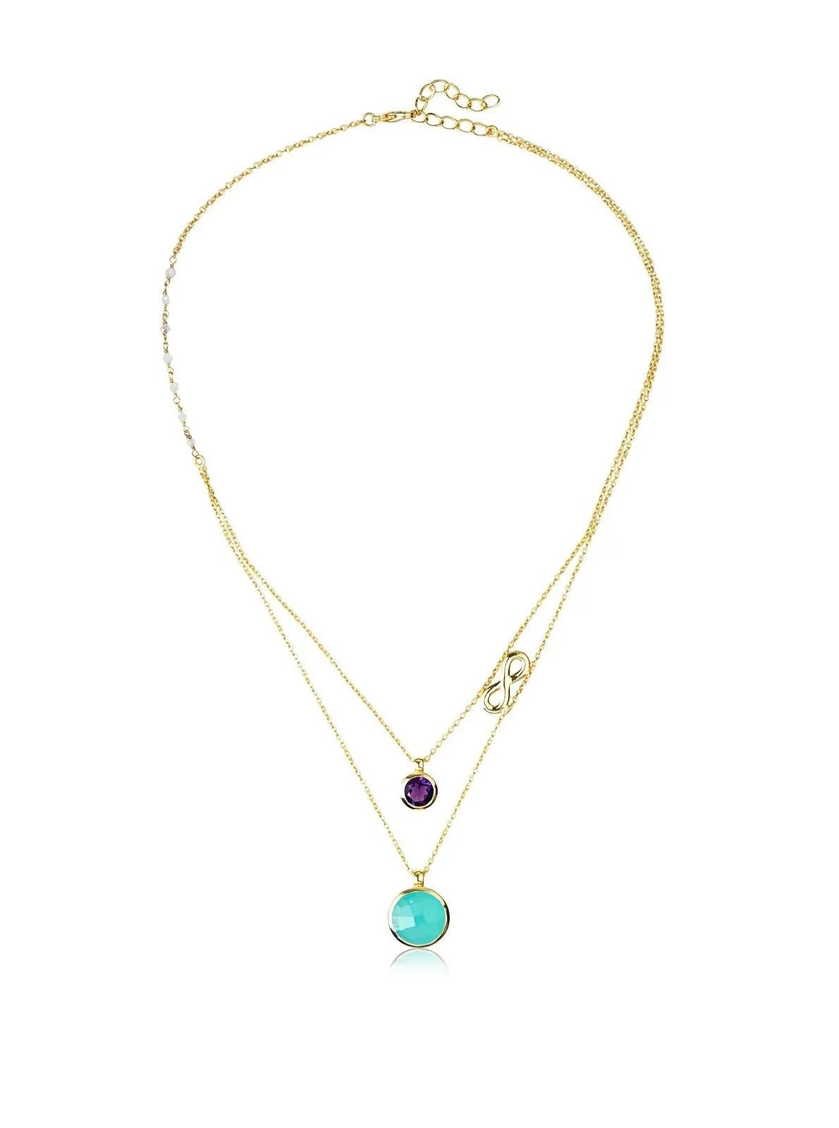 Aqua Chalcedony, Amethyst Double Layer Infinity Necklace Turquoise 