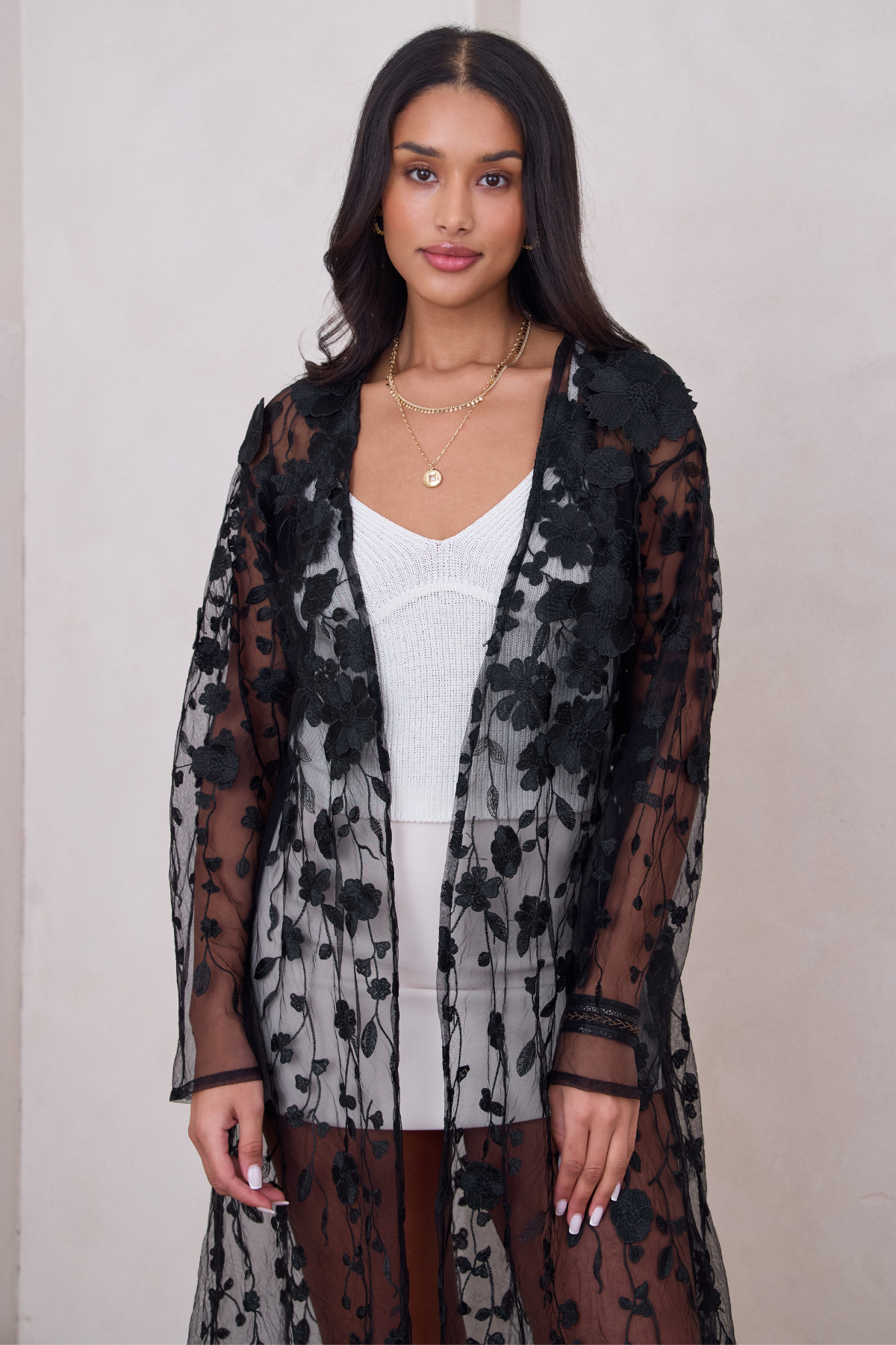 Sheer Floral Duster - Black