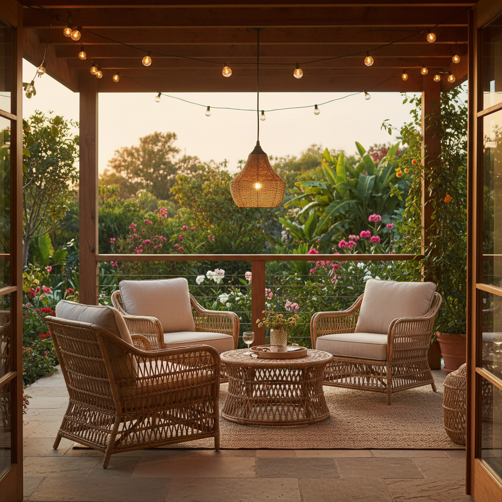 Draper Copper Pendant Light on outdoor covered patio