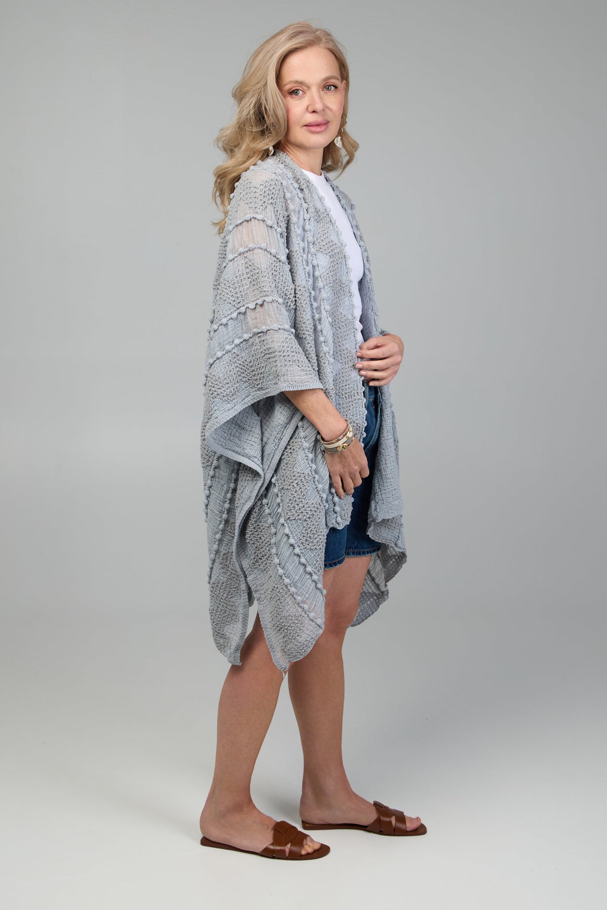 Bohemian Textured Kimono - Light Grey