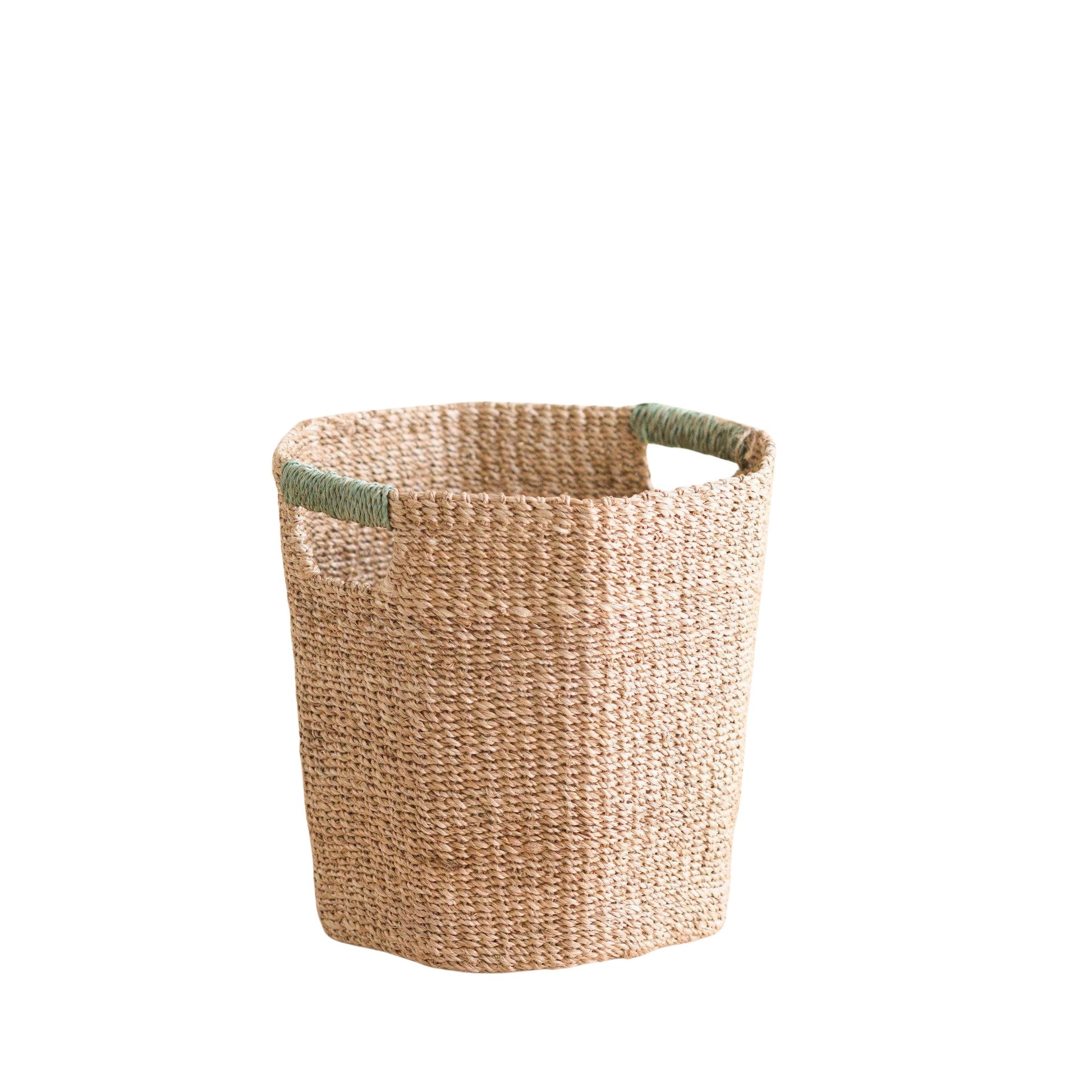 Baskets - Natural Octagon Basket with Sage Handle - Octagon Basket | LIKHÂ - LIKHÂ