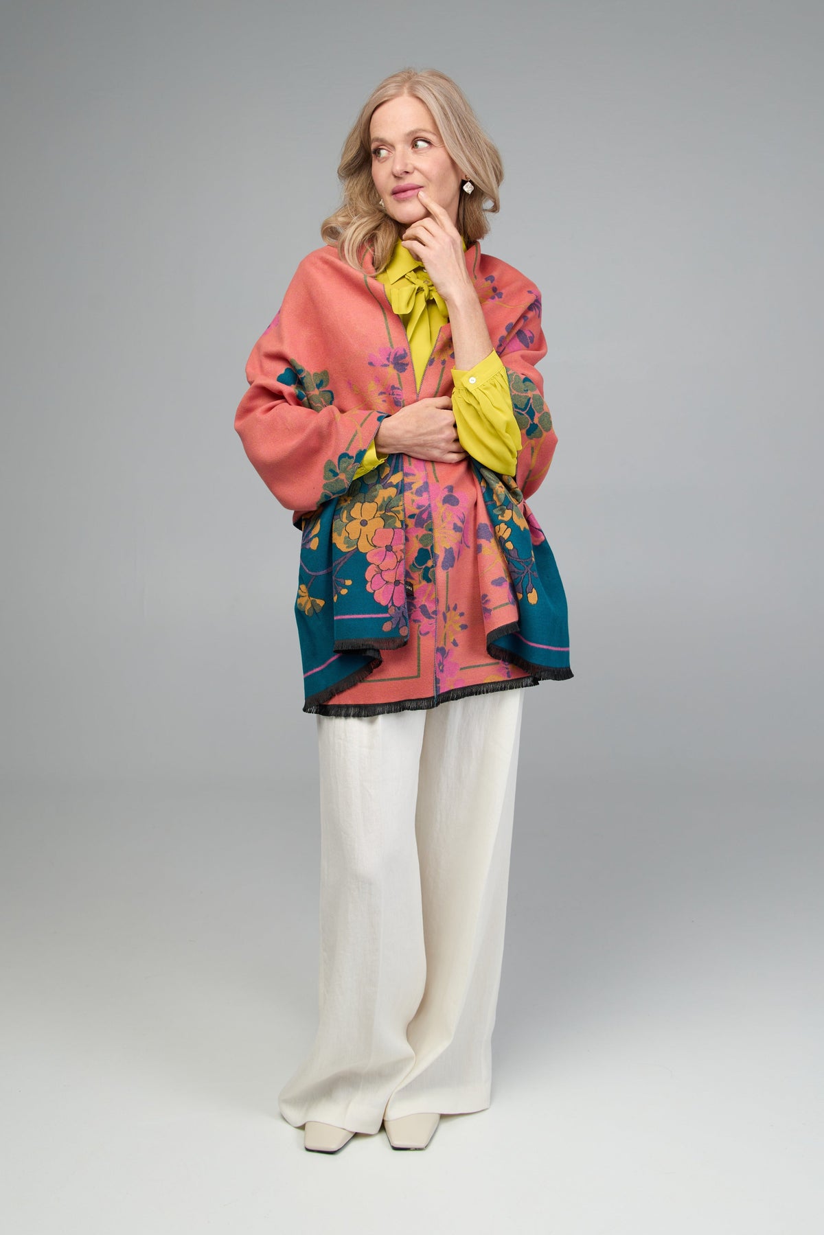 Two Tone Floral Reversible Scarf - Teal
