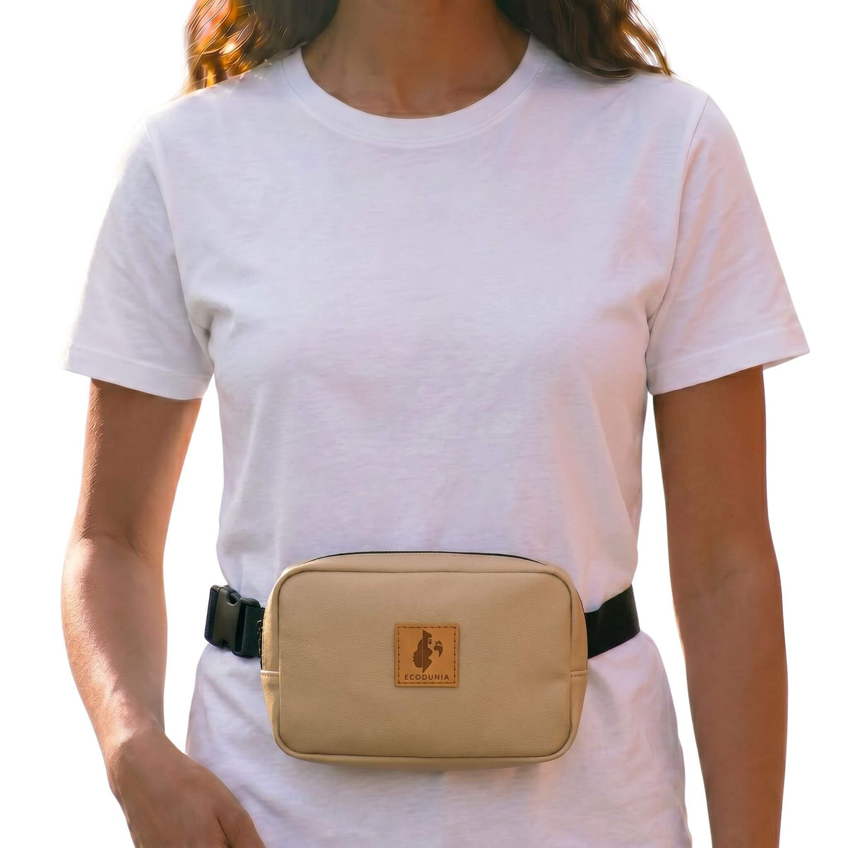 Vegan Leather Crossbody Belt Bag Ecodunia #color_latte