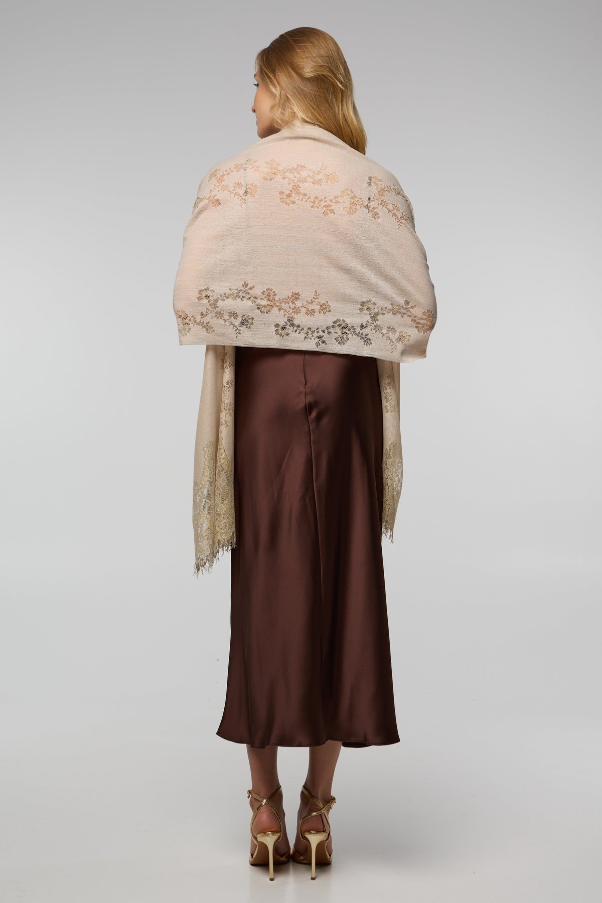 Luminous Lace Shimmer Scarf - Taupe