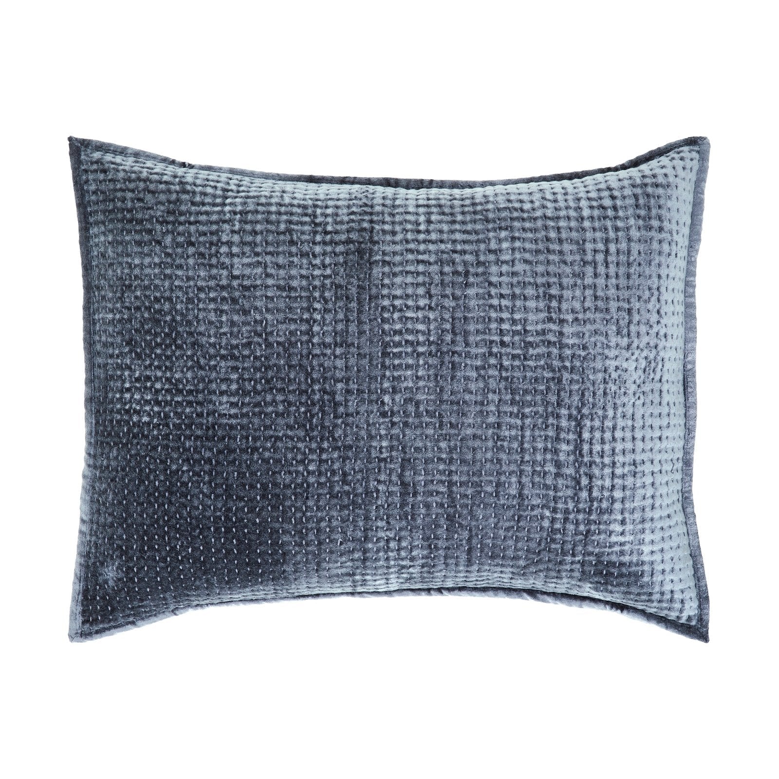 SS-195-2026-LOT1_1|Luxurious dark grey velvet quilted coverlet pillow, featuring a unique textured stitch pattern. Plush bedding.