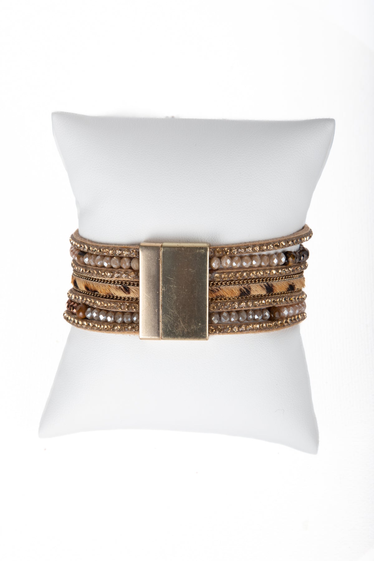 Beaded Animal Fur Bracelet - Camel