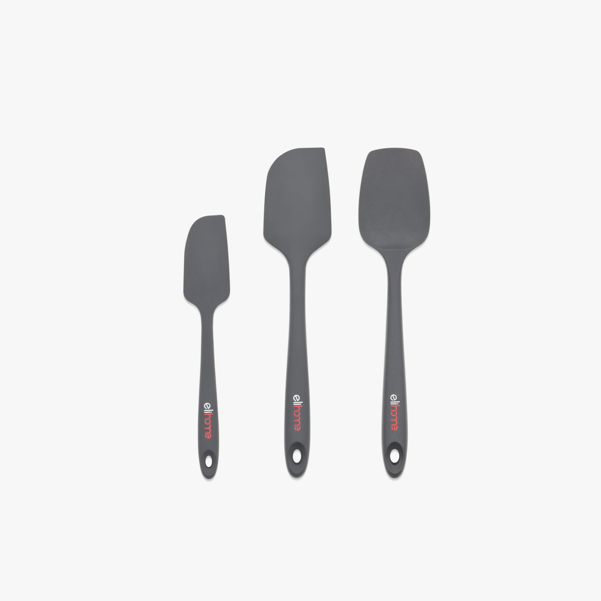 Elihome 3 Piece Silicone Spatula Set in Gray, 3 pieces of BPA free platinum silicone kitchen tools with reinforced steel cores and ergonomic non-slip handles