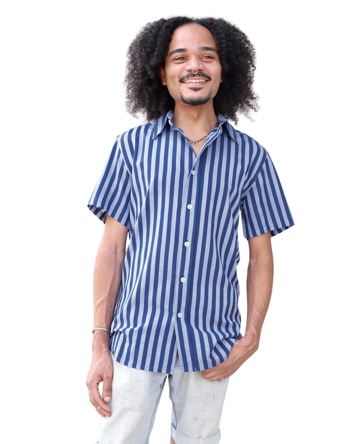 Blue Bayou Striped Organic Cotton Men's Button Down Shirt - Passion Lilie