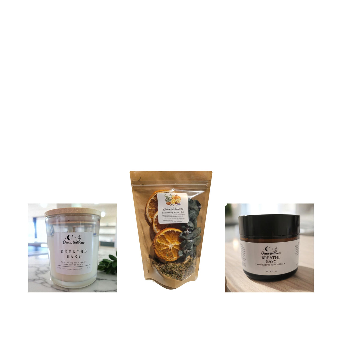 Breathe Easy Home Ritual bundle by Orion Wellness on white