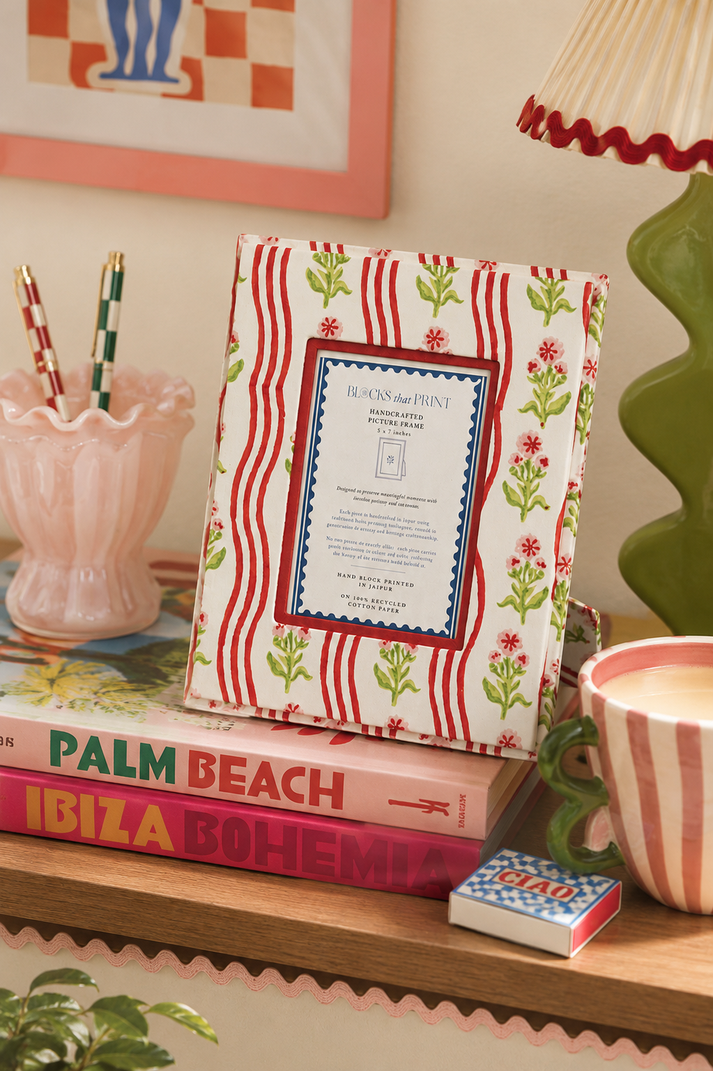 Medium Block Print Photo Frame (4 by 6) - Holly & Berry