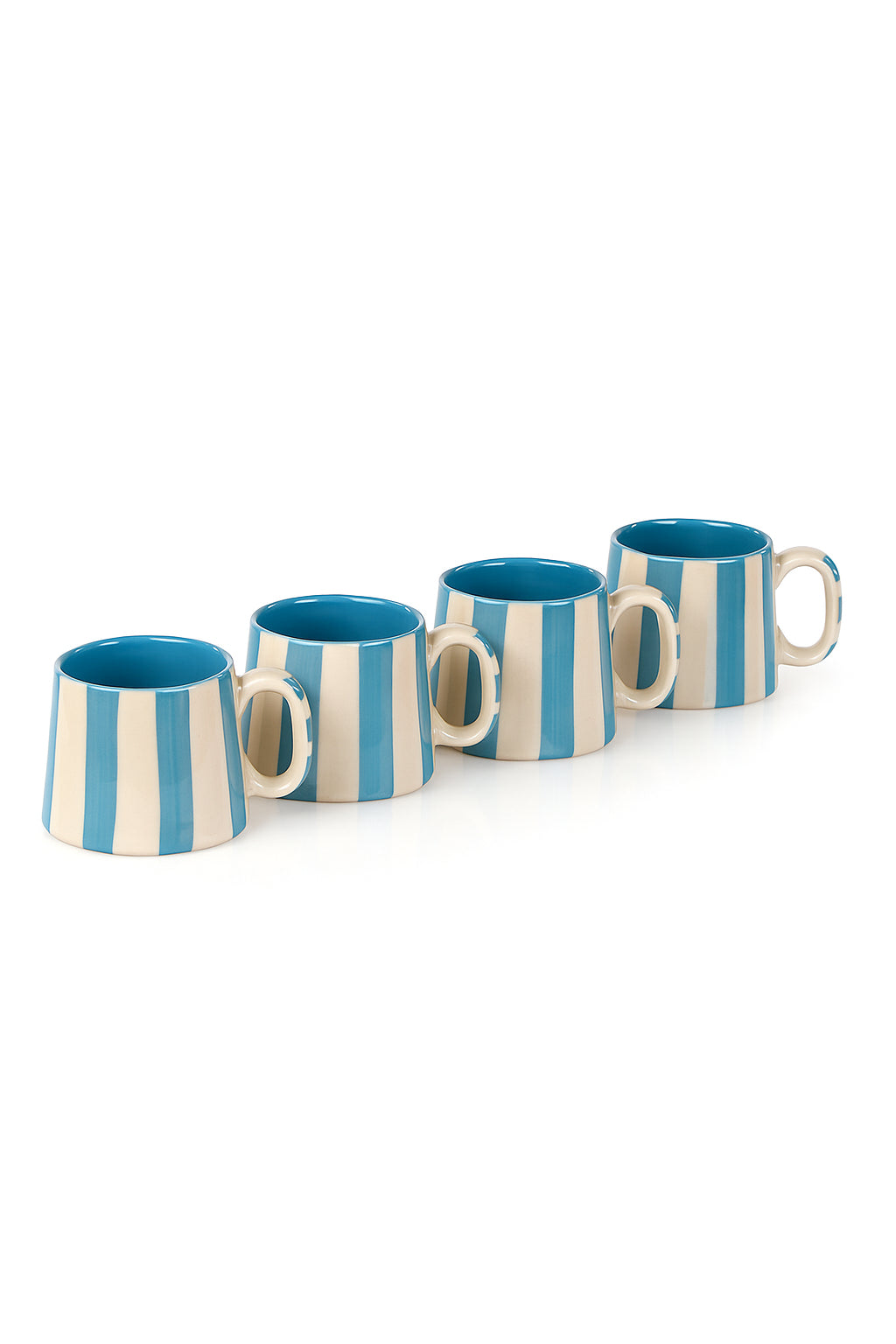 Ceramic Aqua Blue Stripe  Coffee cup - 3.5 x 2.5 Inches ( Set of 4 )