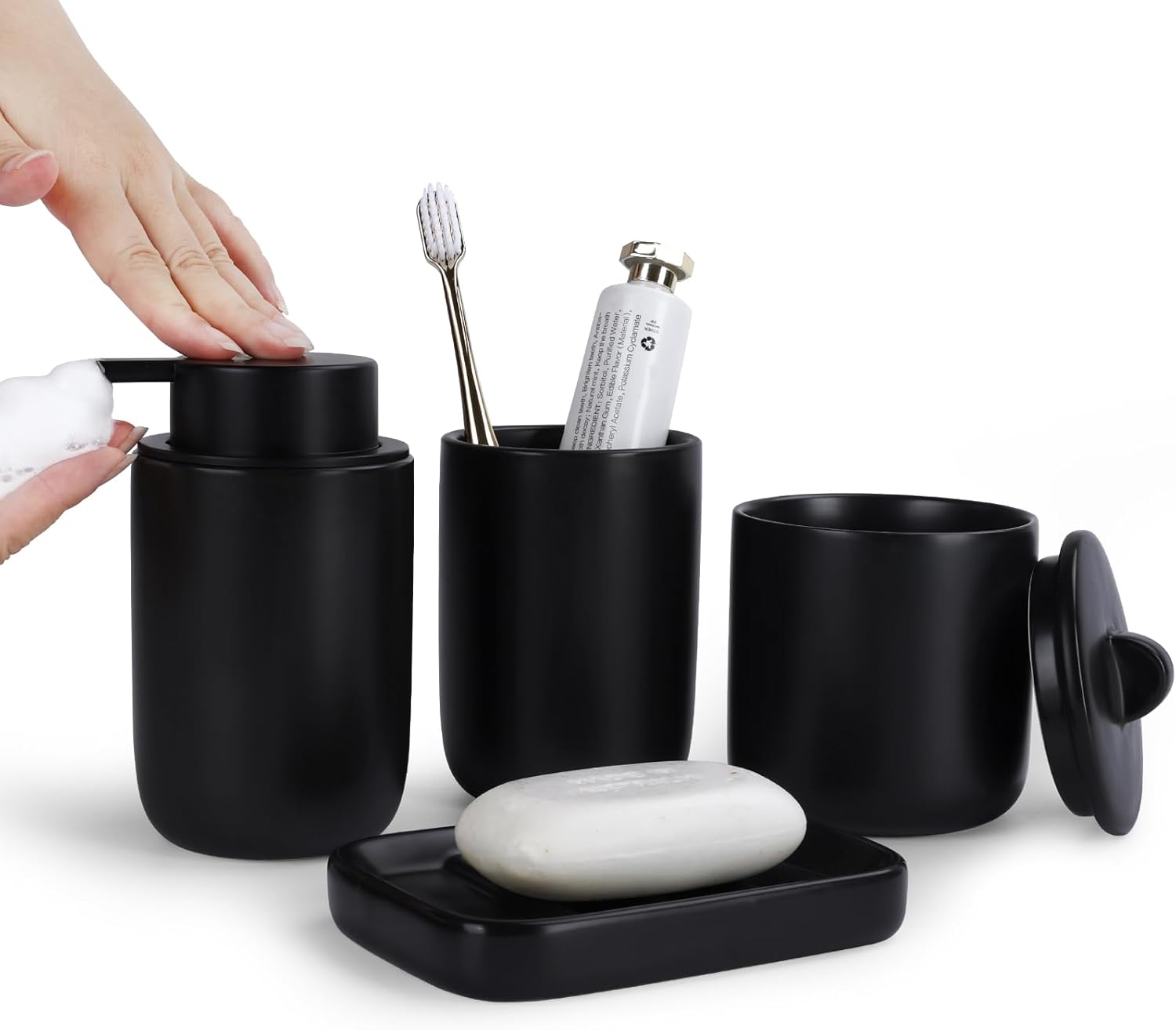 Matte Black 4-Piece Foaming Bathroom Set Sustainable Ceramic