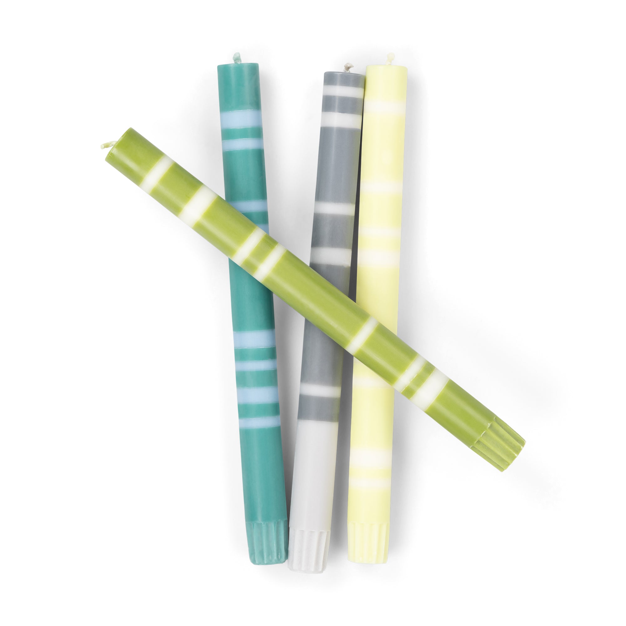 S/4 Striped Dinner Candles in Greys and Greens