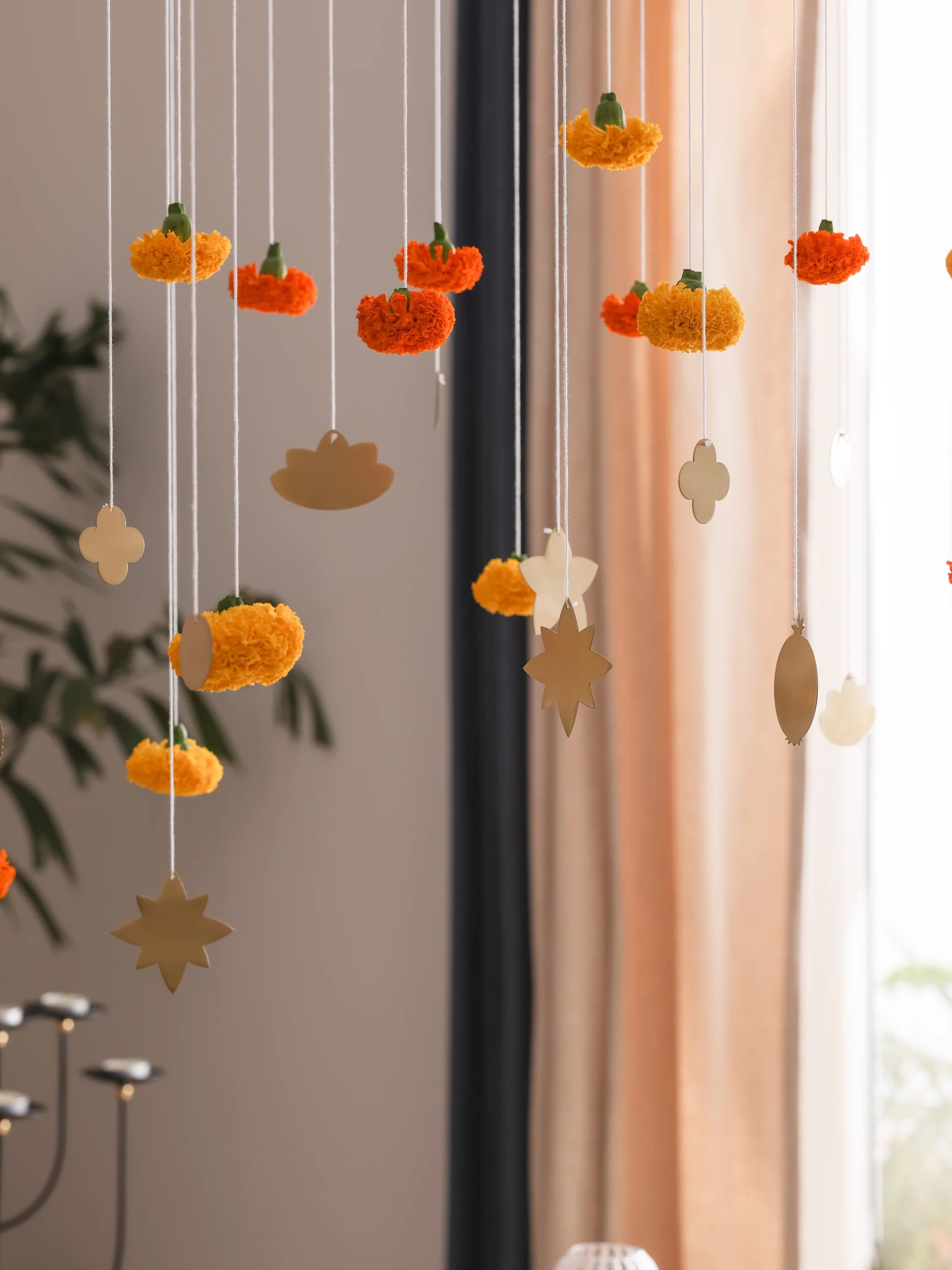 Foliage Brass Ornaments, Set of 7