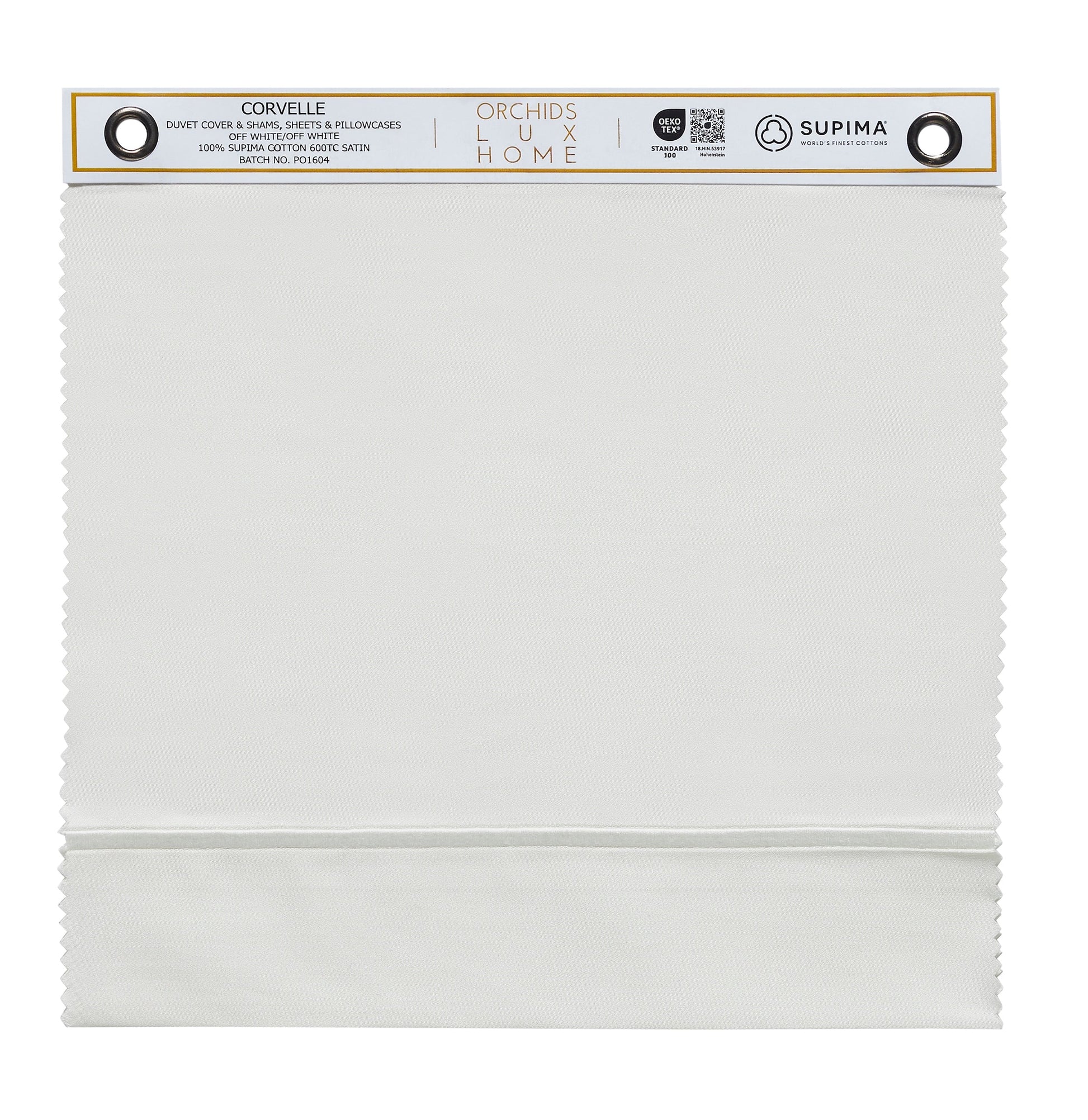 SWT-545-1010_1|100% Supima cotton Corvelle swatch, 600TC sateen, white, for luxurious duvet covers and shams, OEKO-TEX.