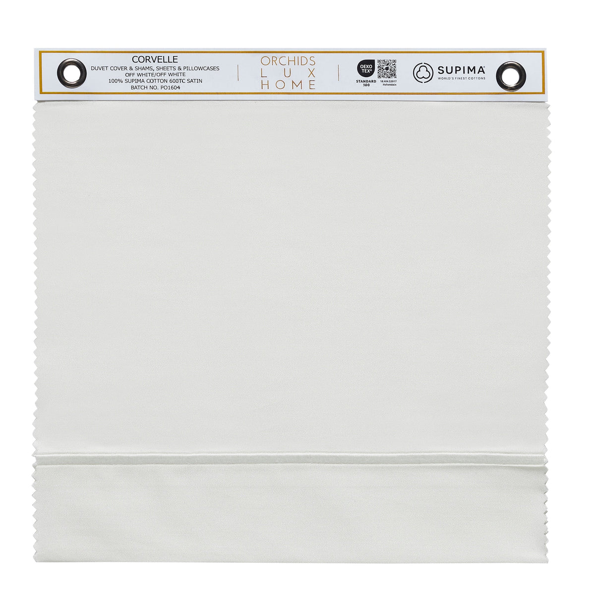 SWT-545-1010_1|100% Supima cotton Corvelle swatch, 600TC sateen, white, for luxurious duvet covers and shams, OEKO-TEX.