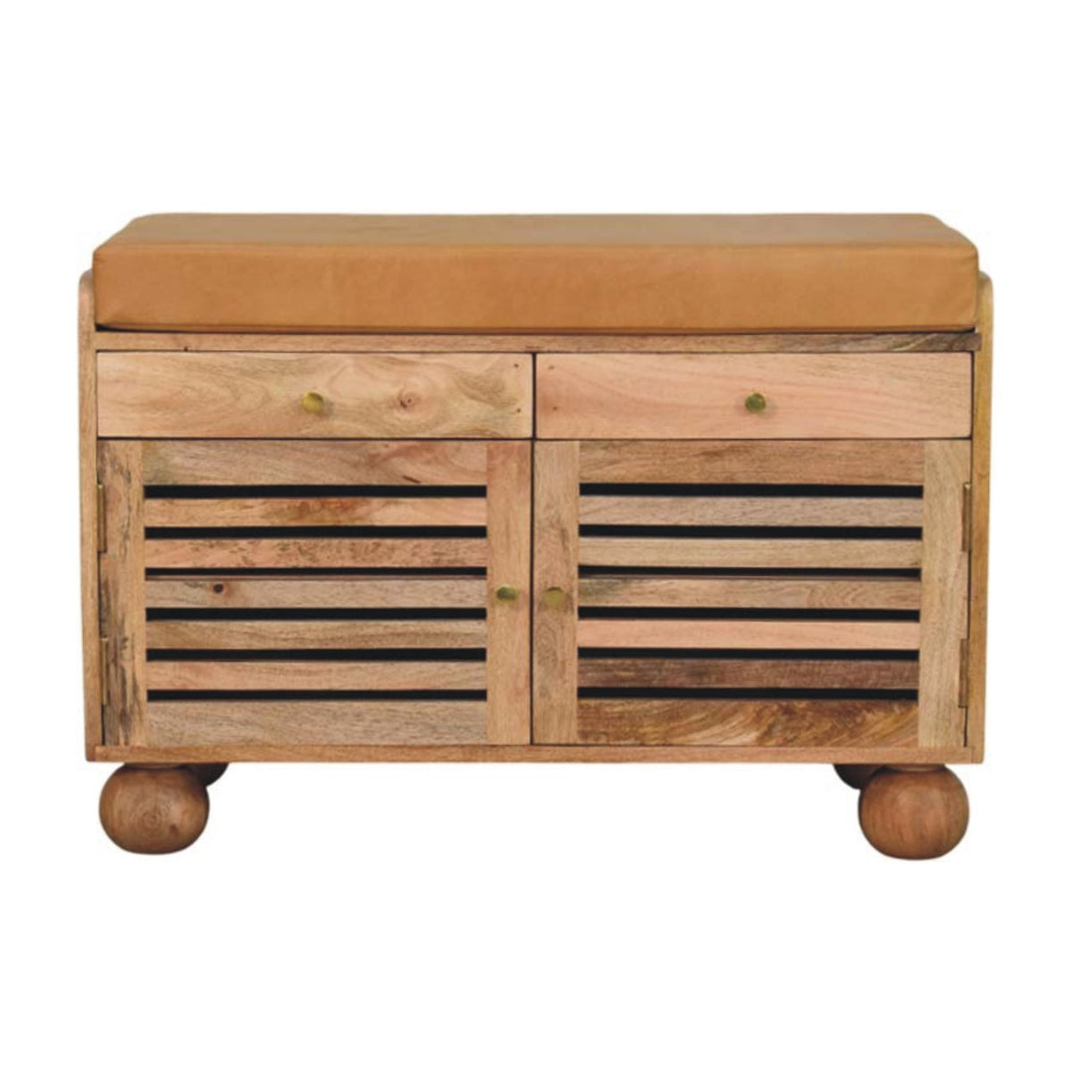 Shutter Shoe Rack, Leather Upholstered