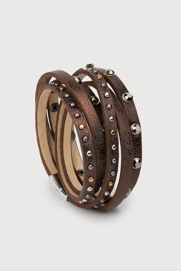 Western Stud Leather Bracelet - BROWN