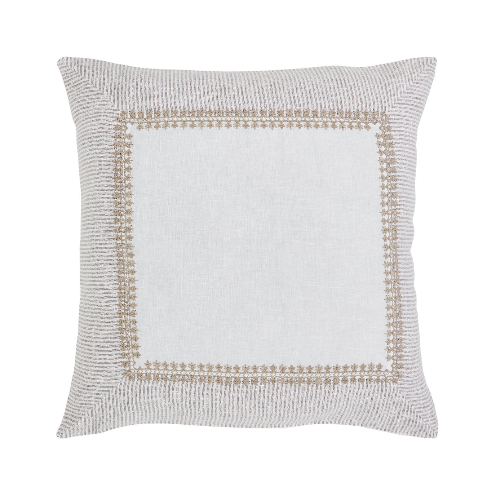 ES-031-2626_1|Beige striped duvet cover with elegant embroidered inner border, adds sophisticated texture to bedroom decor.