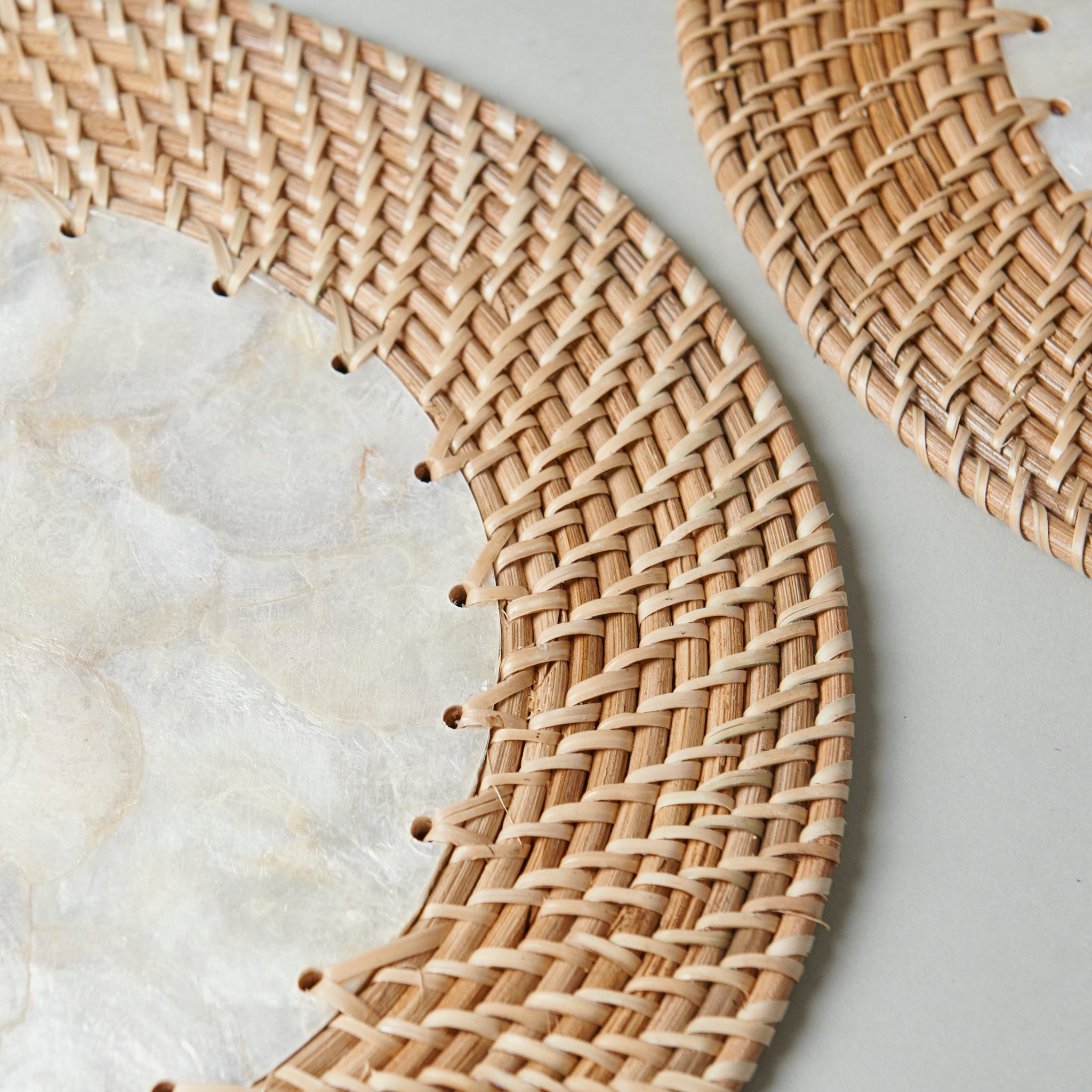 Capiz Shell Placemats With Natural Rattan, Set of 2