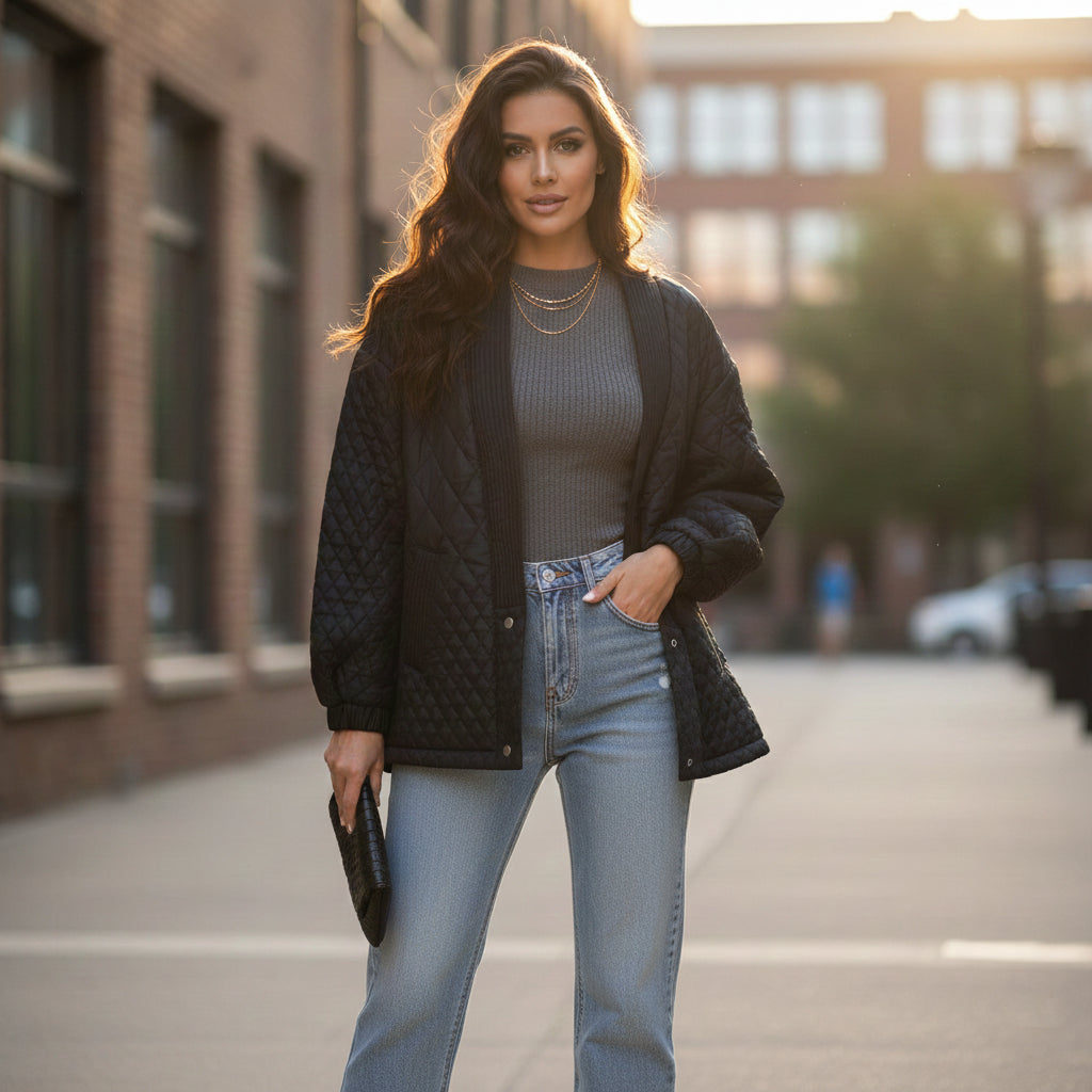 Diamond Quilted Jacket - Black