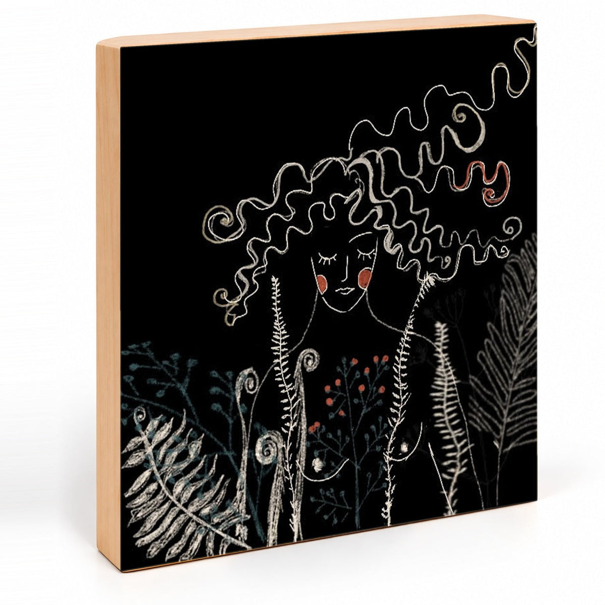 Wilderness Is Me art print, angled view of the 7/8-inch deep gesso board with natural wood sides