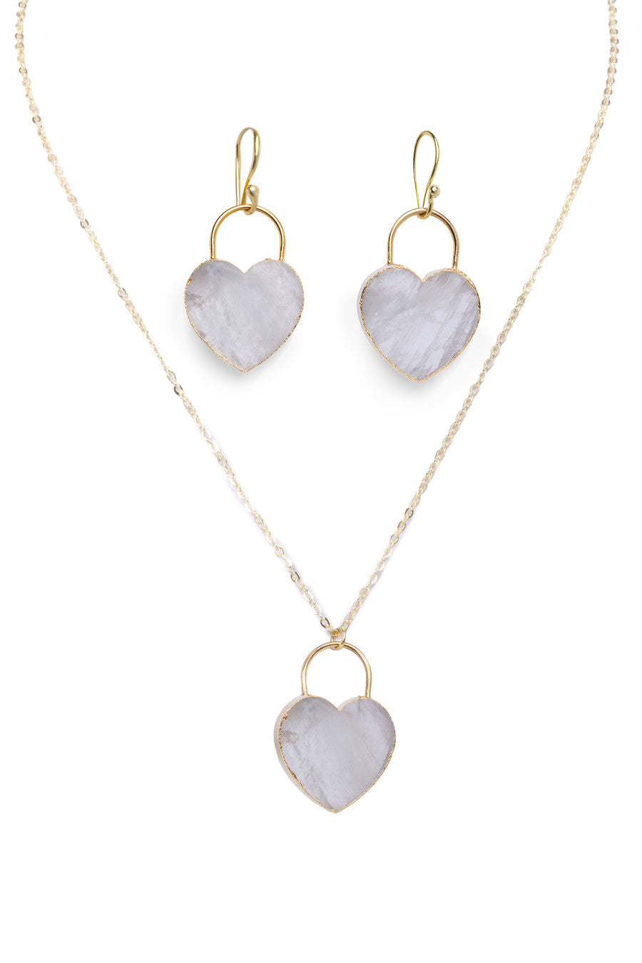 Heart Stone Earrings And Necklace Set - White